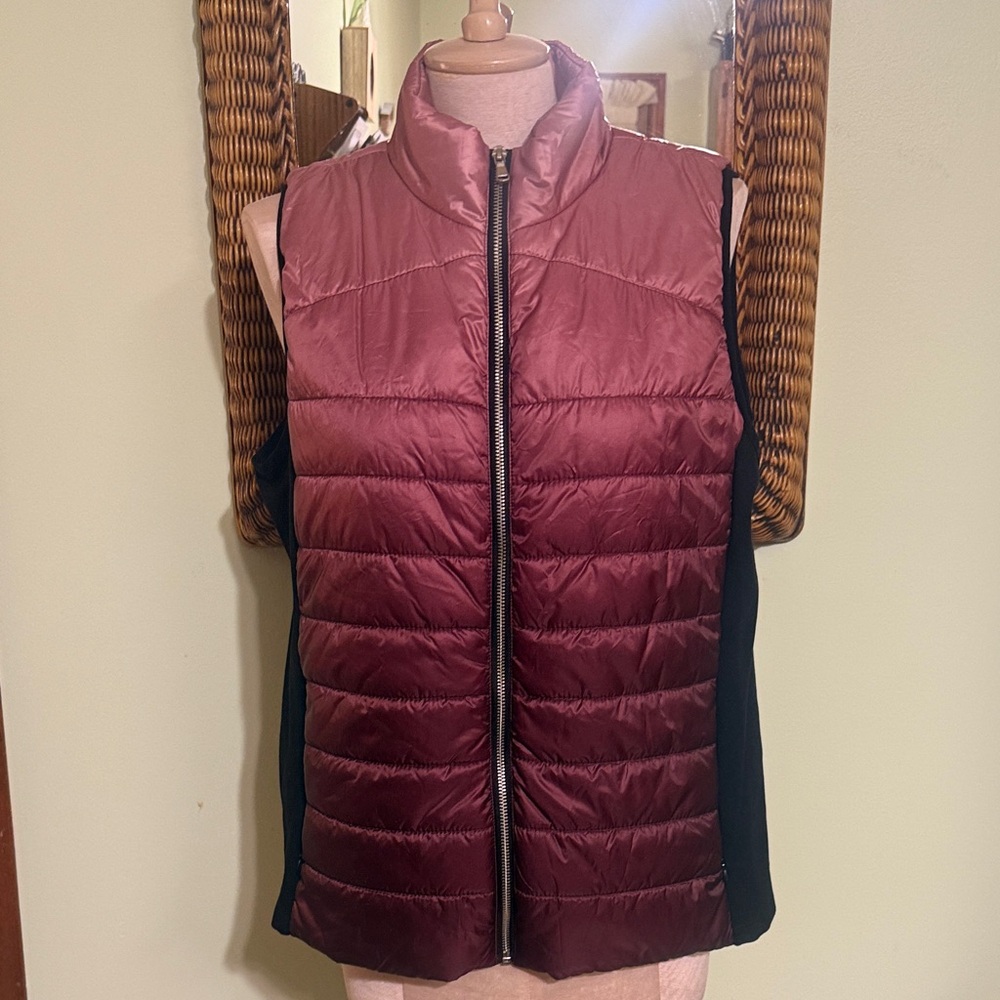 New Christopher & Banks Burgundy and Black Puffer Vest